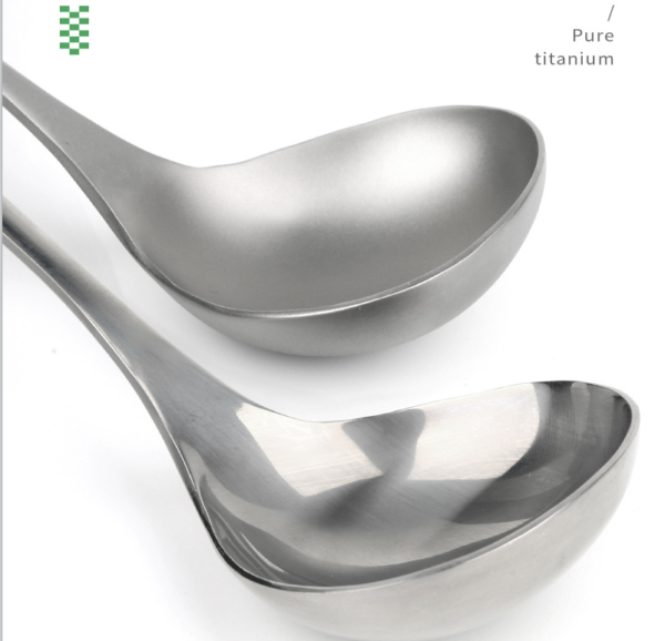 pure titanium soup ladle spoon polished sandblated end