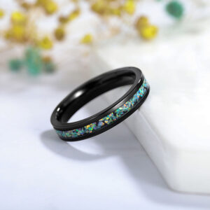 black titanium crushed opal pipe cut flat ring