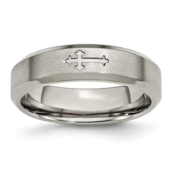 titanium brushed center cross design 6mm beveled edge band