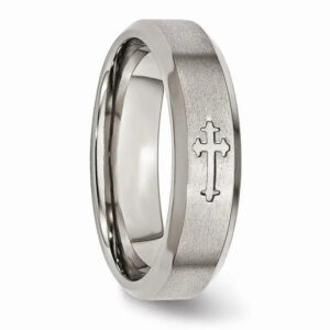 titanium cross design 6mm satin beveled edge band