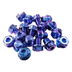 grade 5 titanium alloy anodized hex serrated flange bolt with full thread and hex nut din6921 blue anodizing