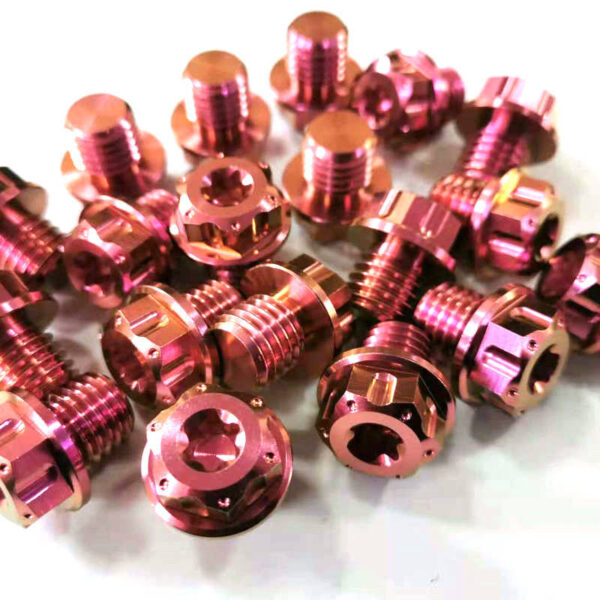 grade 5 titanium alloy red anodized hex serrated flange bolt with full thread and hex nut din6921